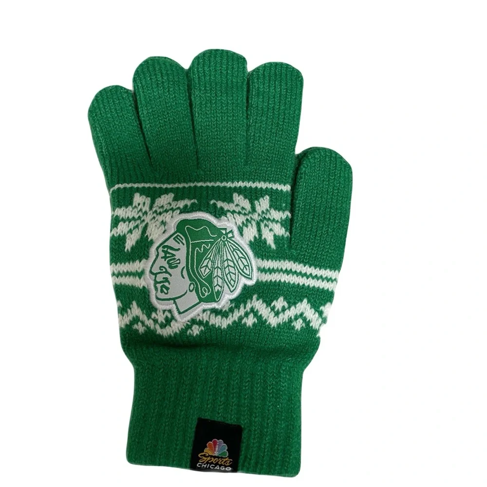 ❤️ CHICAGO BLACKHAWKS GREEN ADULT GLOVES NEW